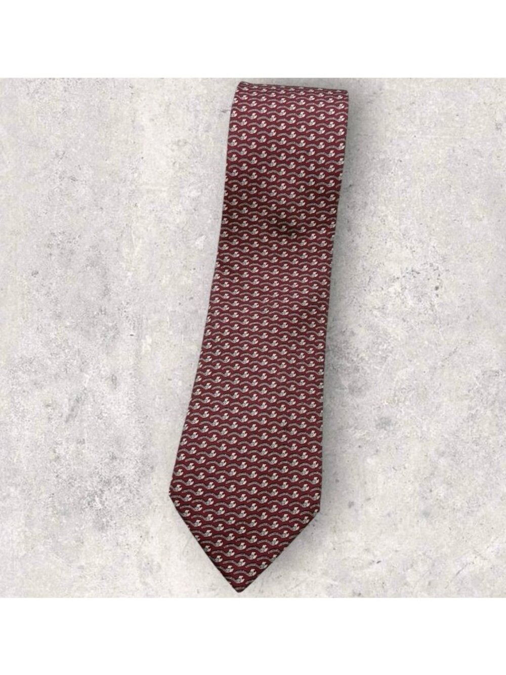 DUNHILL Silk Tie ITALY XL Burgundy Gray White Wrench W:3.5" EUC